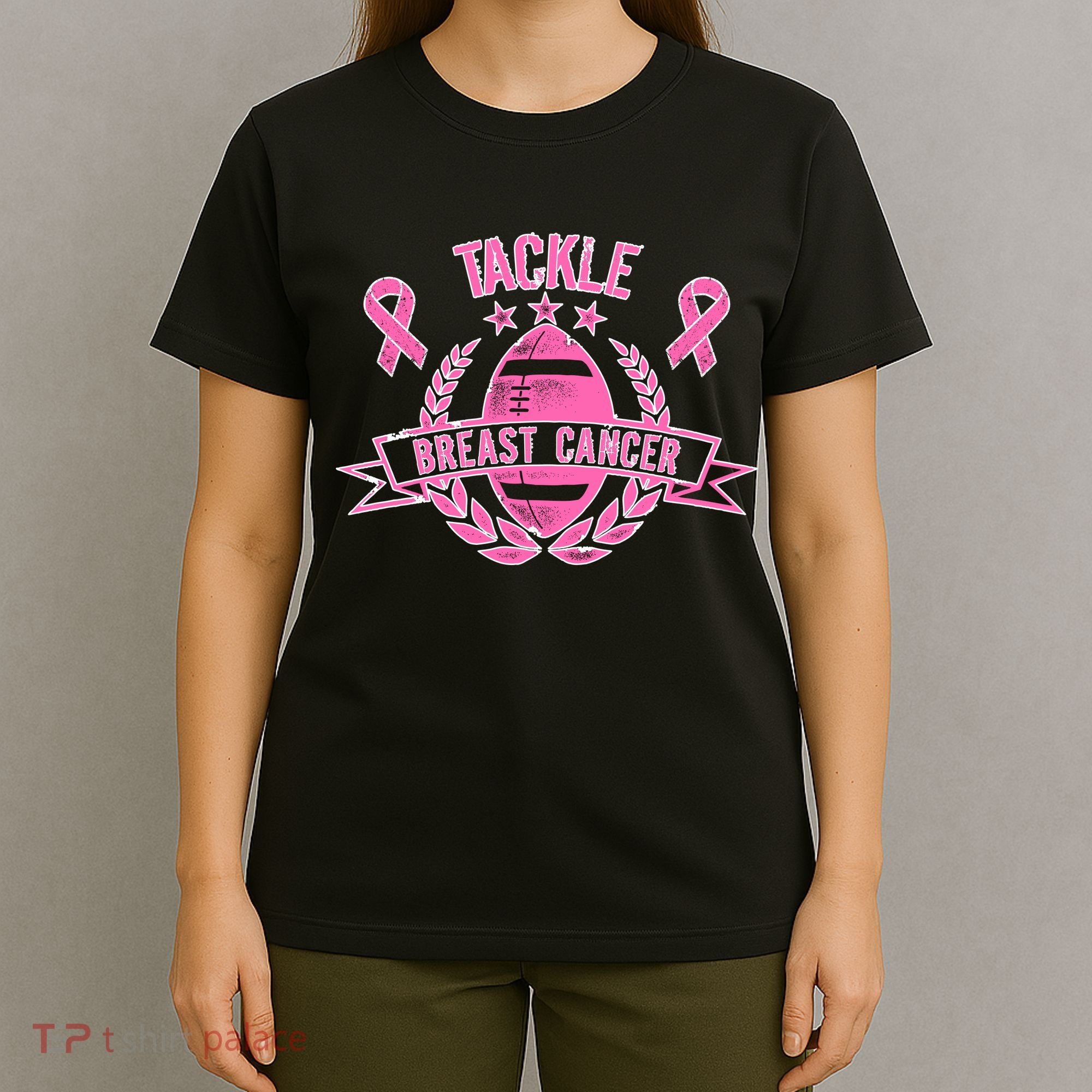 Tackle Breast Cancer Football Pink Ribbon T-Shirt
