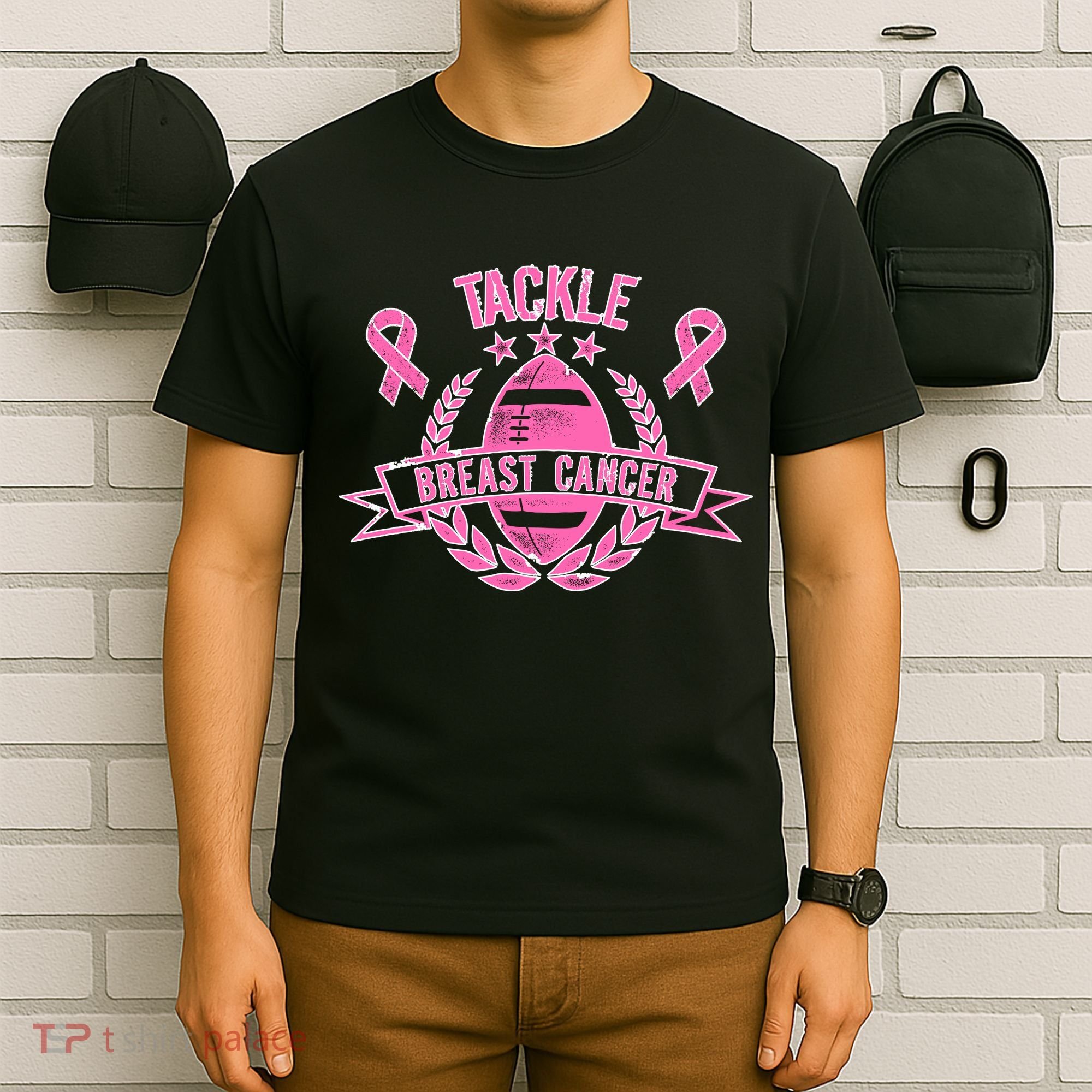 Tackle Breast Cancer Football Pink Ribbon T-Shirt