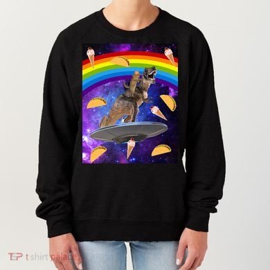 Taco Kitty Riding T-Rex Rainbow Space Cat Women's Sweatshirt