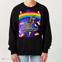 Taco Kitty Riding T-Rex Rainbow Space Cat Women's Sweatshirt thumb 0