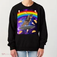 Taco Kitty Riding T-Rex Rainbow Space Cat Women's Sweatshirt thumb 0