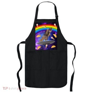 Taco Kitty Riding T-Rex Rainbow Space Cat Apron