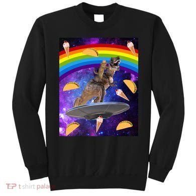Taco Kitty Riding T-Rex Rainbow Space Cat Sweatshirt