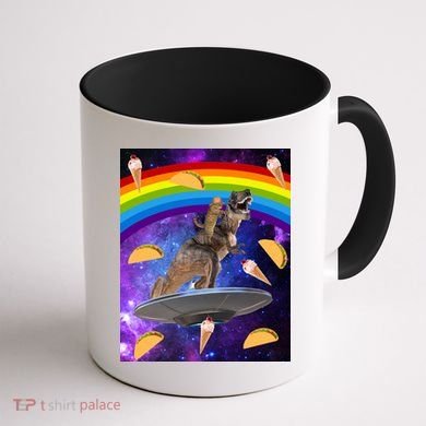 Taco Kitty Riding T-Rex Rainbow Space Cat Coffee Mug back