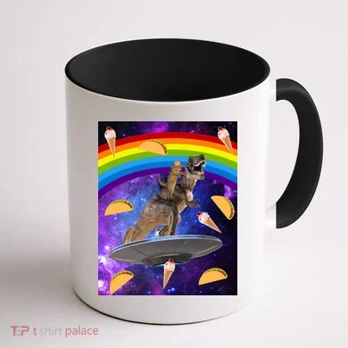Taco Kitty Riding T-Rex Rainbow Space Cat Coffee Mug back