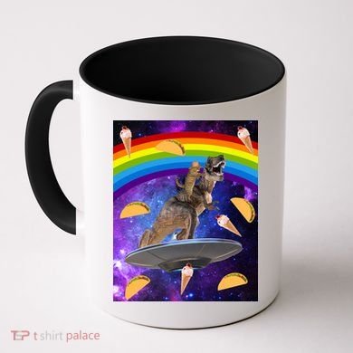 Taco Kitty Riding T-Rex Rainbow Space Cat Coffee Mug
