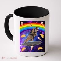 Taco Kitty Riding T-Rex Rainbow Space Cat Coffee Mug thumb 0