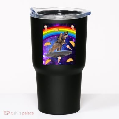 Taco Kitty Riding T-Rex Rainbow Space Cat Tumbler
