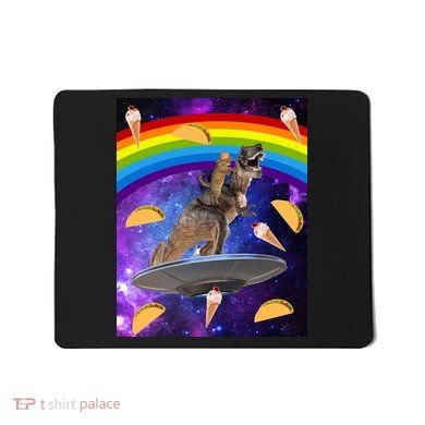 Taco Kitty Riding T-Rex Rainbow Space Cat Mousepad