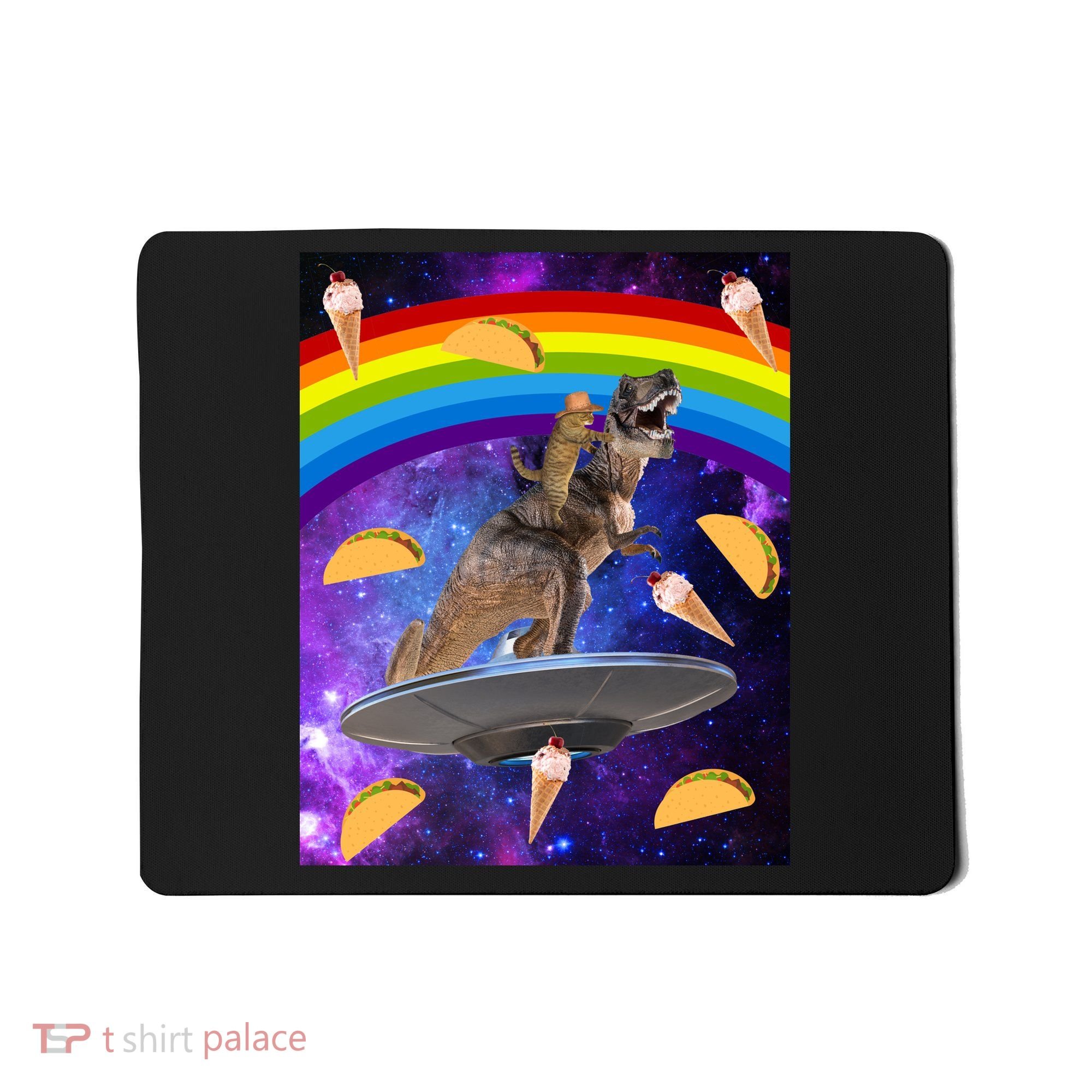 Taco Kitty Riding T-Rex Rainbow Space Cat Mousepad