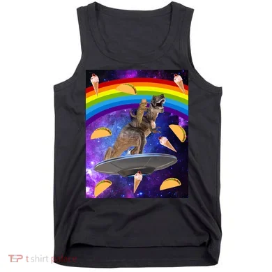 Taco Kitty Riding T-Rex Rainbow Space Cat Tank Top
