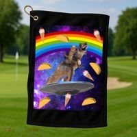 Taco Kitty Riding T-Rex Rainbow Space Cat Golf Towel thumb 1