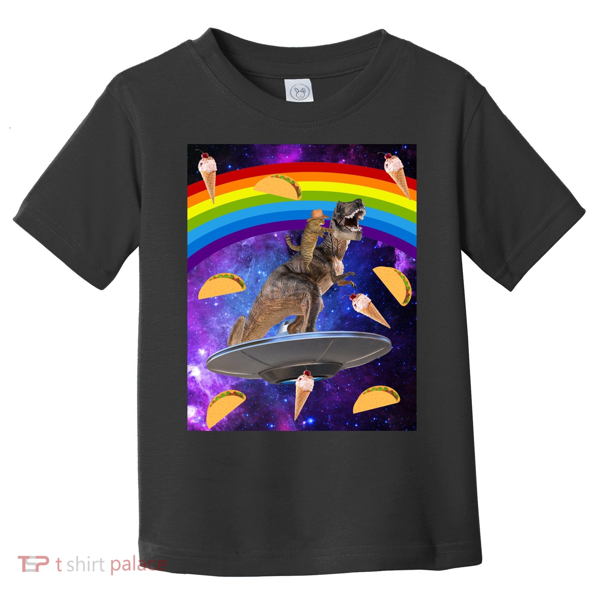 Taco Kitty Riding T-Rex Rainbow Space Cat Toddler T-Shirt