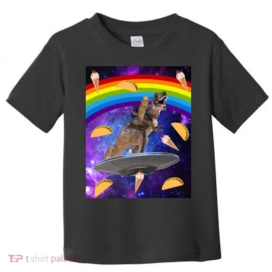 Taco Kitty Riding T-Rex Rainbow Space Cat Toddler T-Shirt