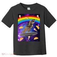Taco Kitty Riding T-Rex Rainbow Space Cat Toddler T-Shirt thumb 0