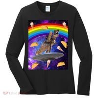 Taco Kitty Riding T-Rex Rainbow Space Cat Women's Long Sleeve Shirt thumb 0
