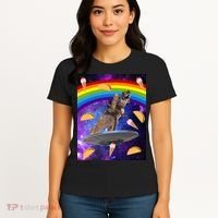 Taco Kitty Riding T-Rex Rainbow Space Cat Women's T-Shirt thumb 4