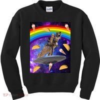 Taco Kitty Riding T-Rex Rainbow Space Cat Kids Sweatshirt thumb 0