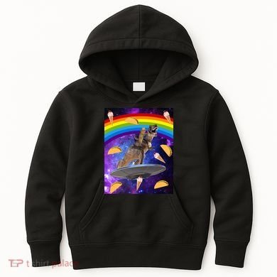 Taco Kitty Riding T-Rex Rainbow Space Cat Kids Hoodie