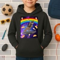 Taco Kitty Riding T-Rex Rainbow Space Cat Kids Hoodie thumb 2