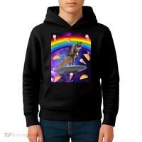 Taco Kitty Riding T-Rex Rainbow Space Cat Kids Hoodie thumb 4