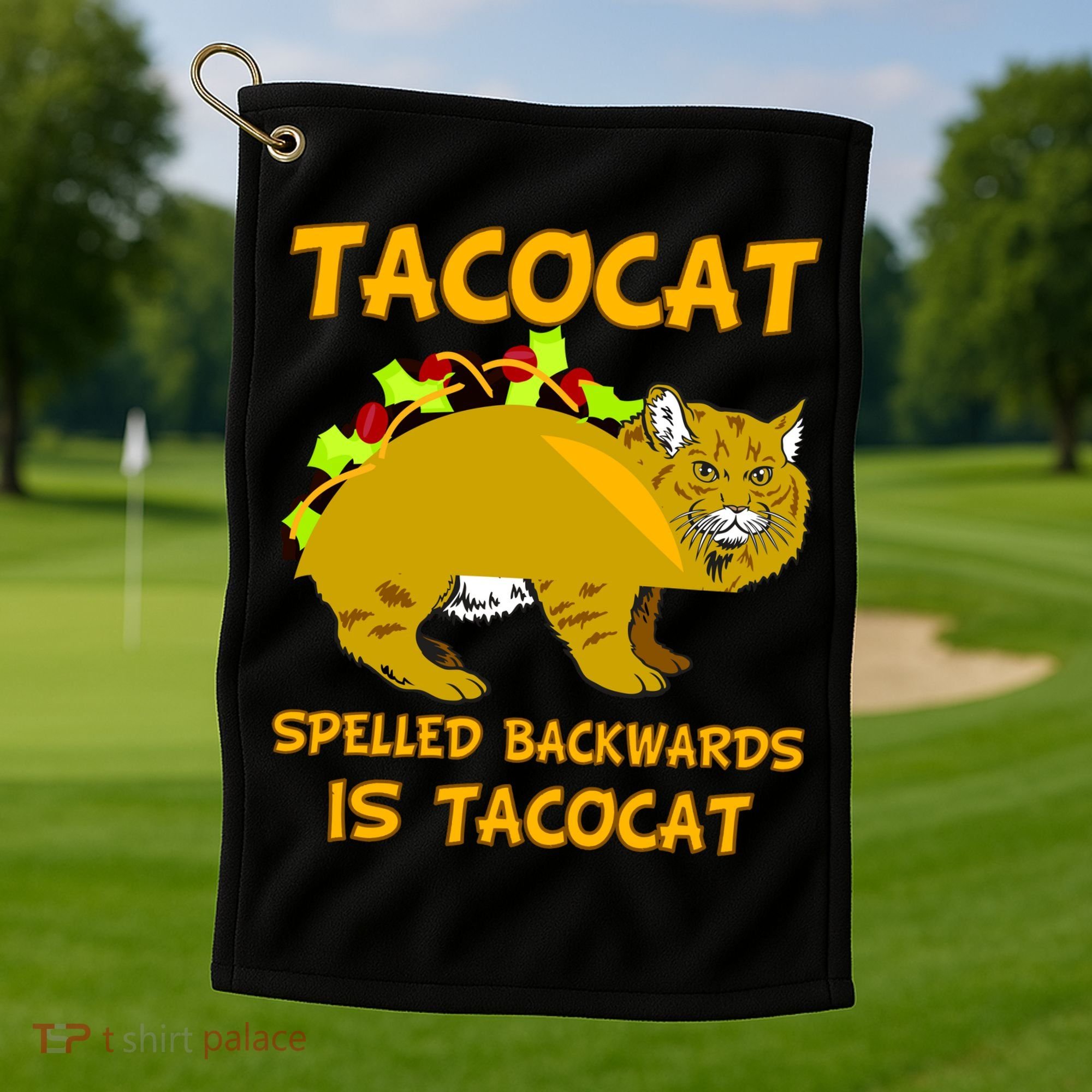Tacocat Spelled Backwards Funny Cat Golf Towel
