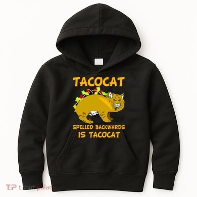 Tacocat Spelled Backwards Funny Cat Kids Hoodie