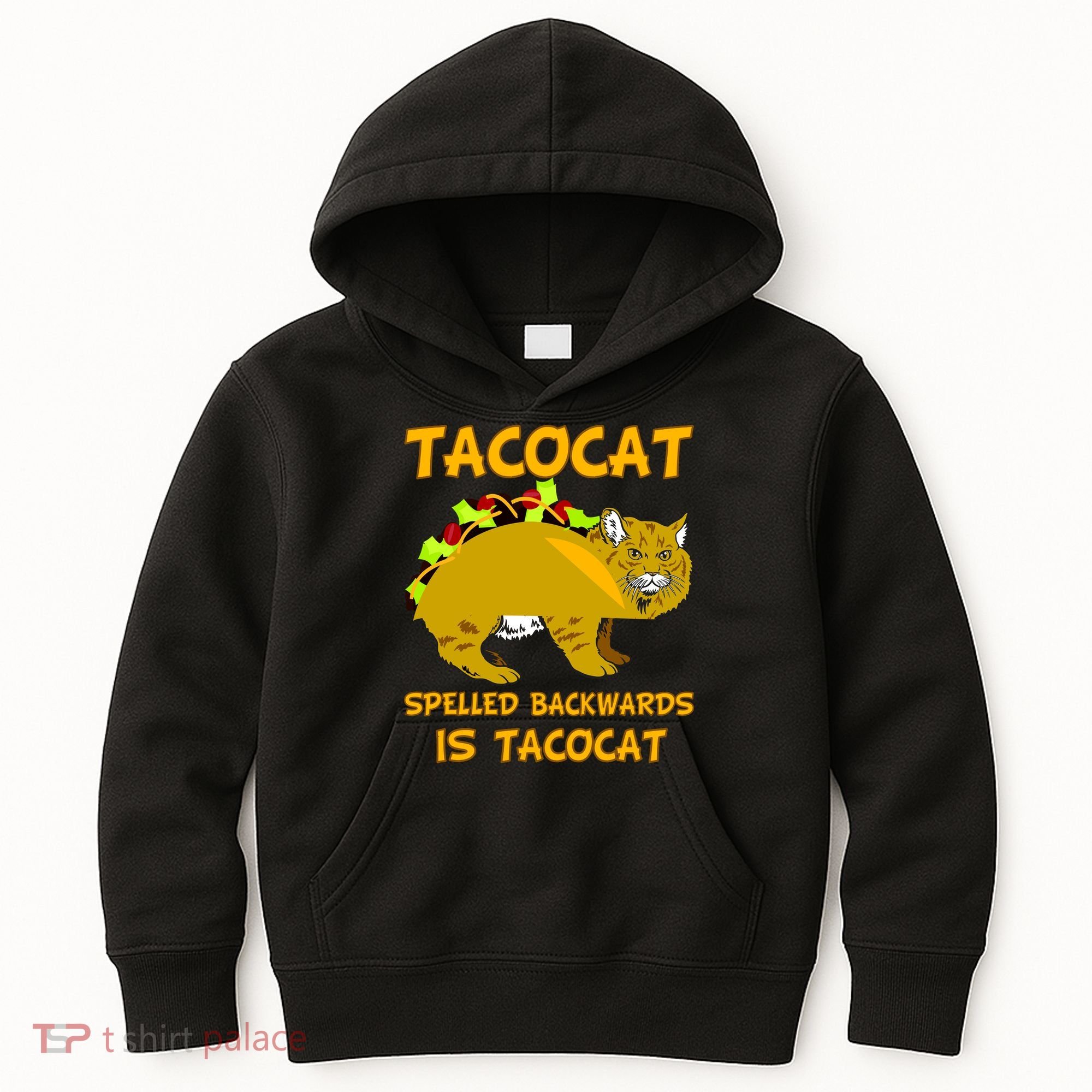 Tacocat Spelled Backwards Funny Cat Kids Hoodie