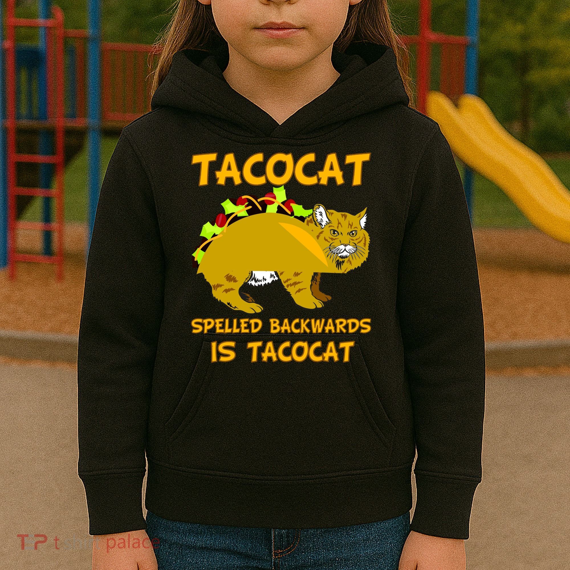 Tacocat Spelled Backwards Funny Cat Kids Hoodie