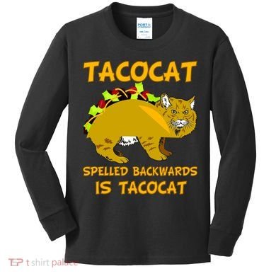 Tacocat Spelled Backwards Funny Cat Kids Long Sleeve Shirt