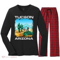 Tucson Arizona Desert Retro Cactus Women's Long Sleeve Flannel Pajama Set  thumb 0