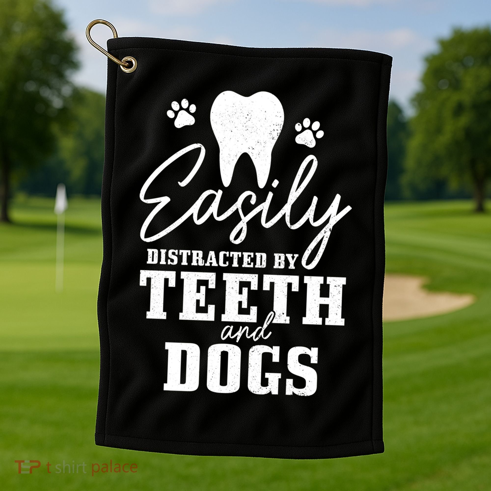 Teeth And Dogs Dentist Dental Student Assistant Hygienist Gift Golf Towel