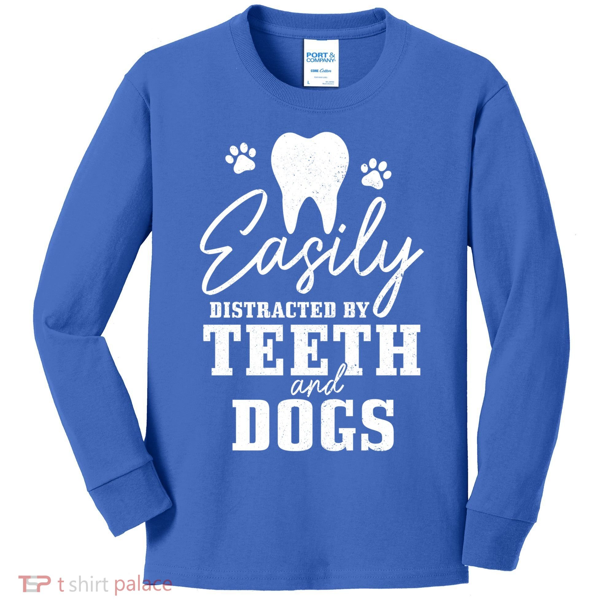 Teeth And Dogs Dentist Dental Student Assistant Hygienist Gift Kids Long Sleeve Shirt