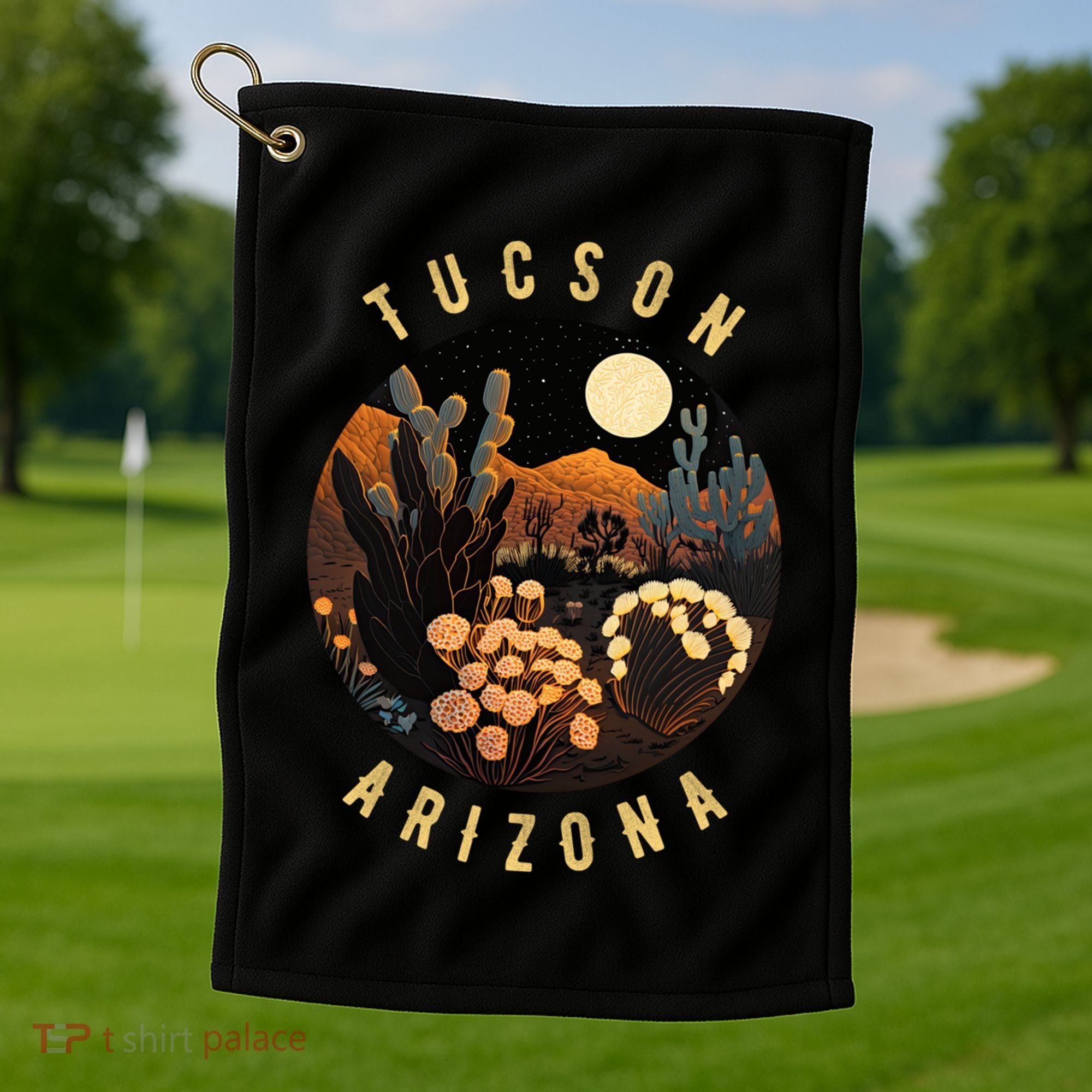 Tucson Arizona Desert At Night Painting Gift Golf Towel