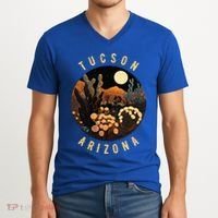 Tucson Arizona Desert At Night Painting Gift V-Neck T-Shirt thumb 2