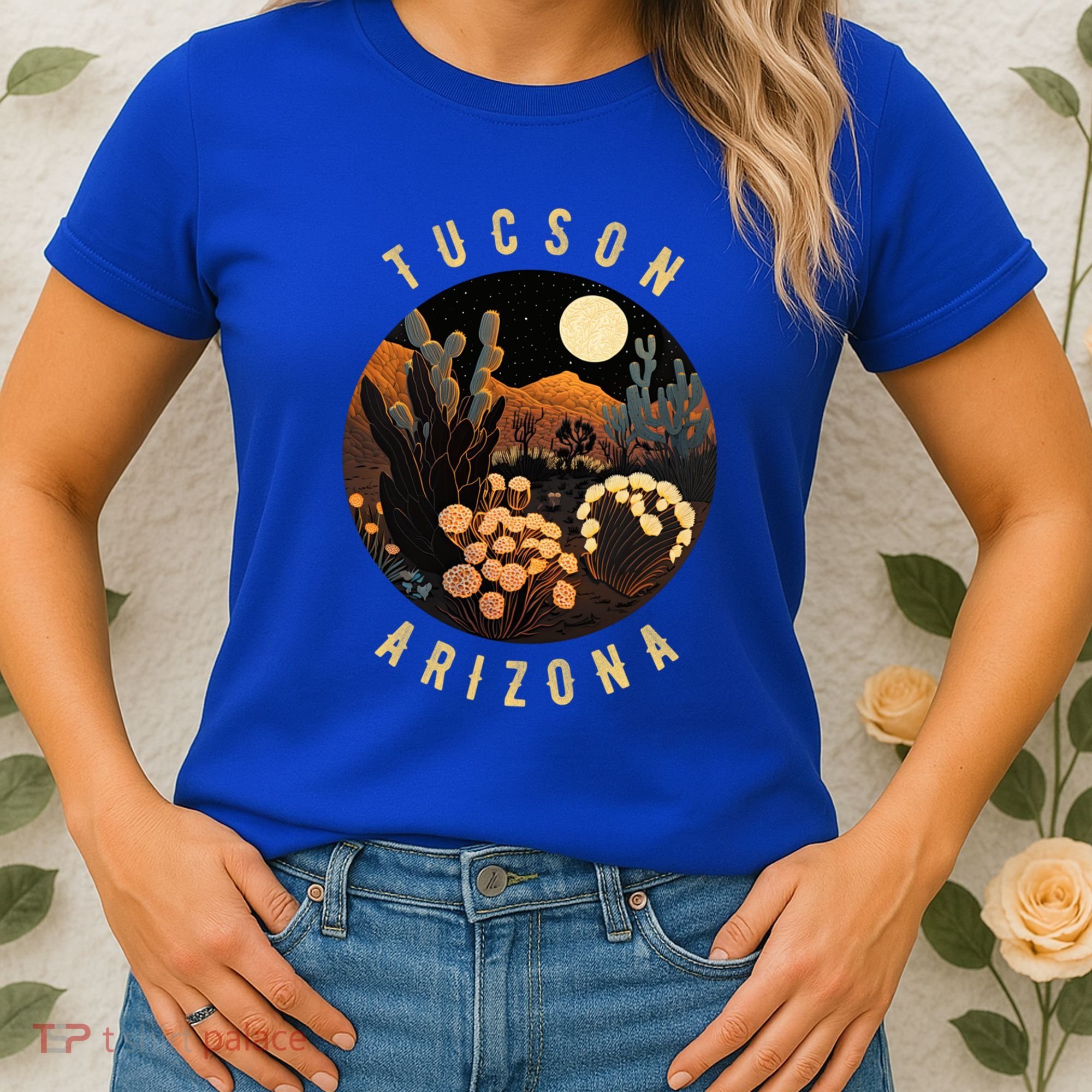 Tucson Arizona Desert At Night Painting Gift Women's T-Shirt