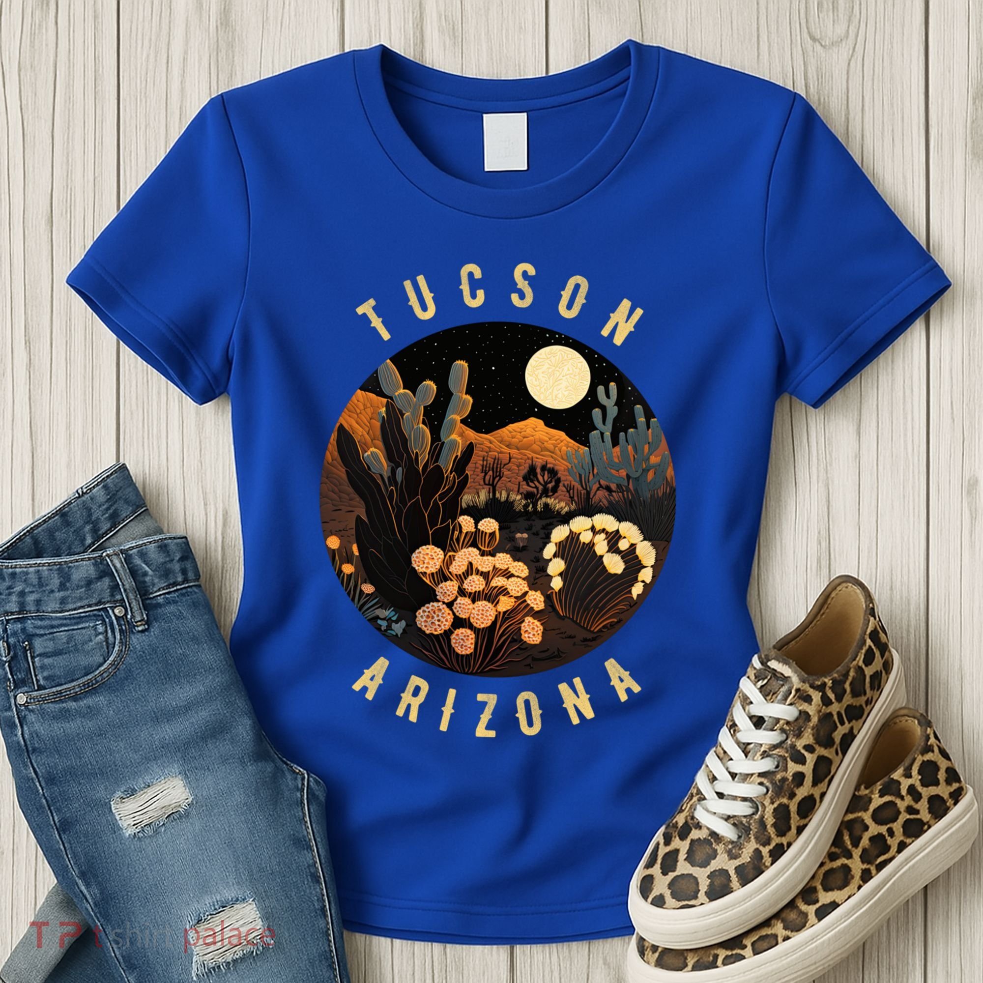 Tucson Arizona Desert At Night Painting Gift Women's T-Shirt