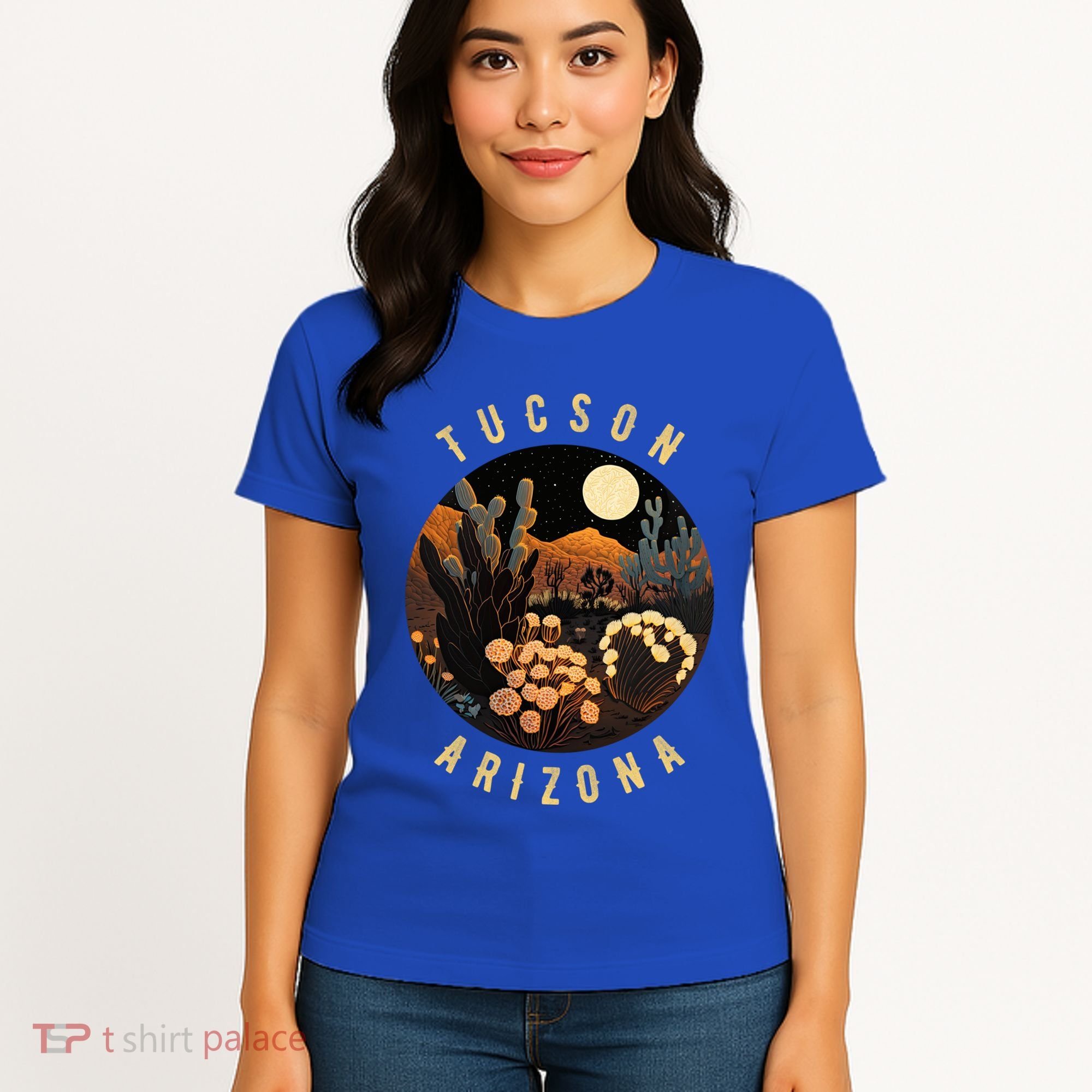 Tucson Arizona Desert At Night Painting Gift Women's T-Shirt