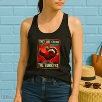 They Are Eating The Turkeys Funny Donald Trump Thanksgiving Women's Tank Top thumb 2