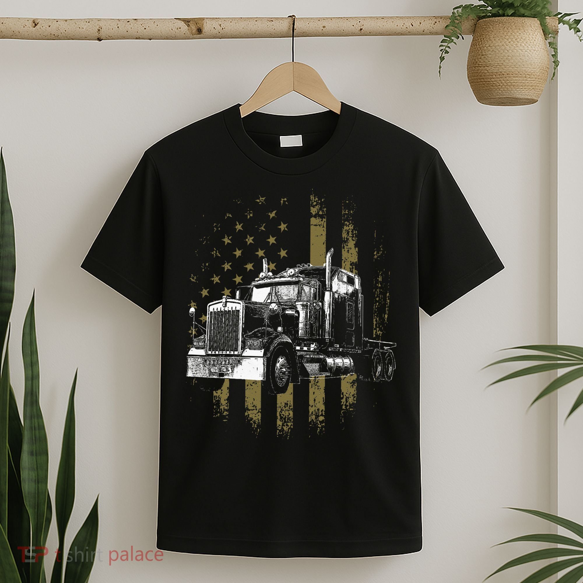 Trucker American Flag Big Rig Semi Trailer Truck Driver Gift T-Shirt