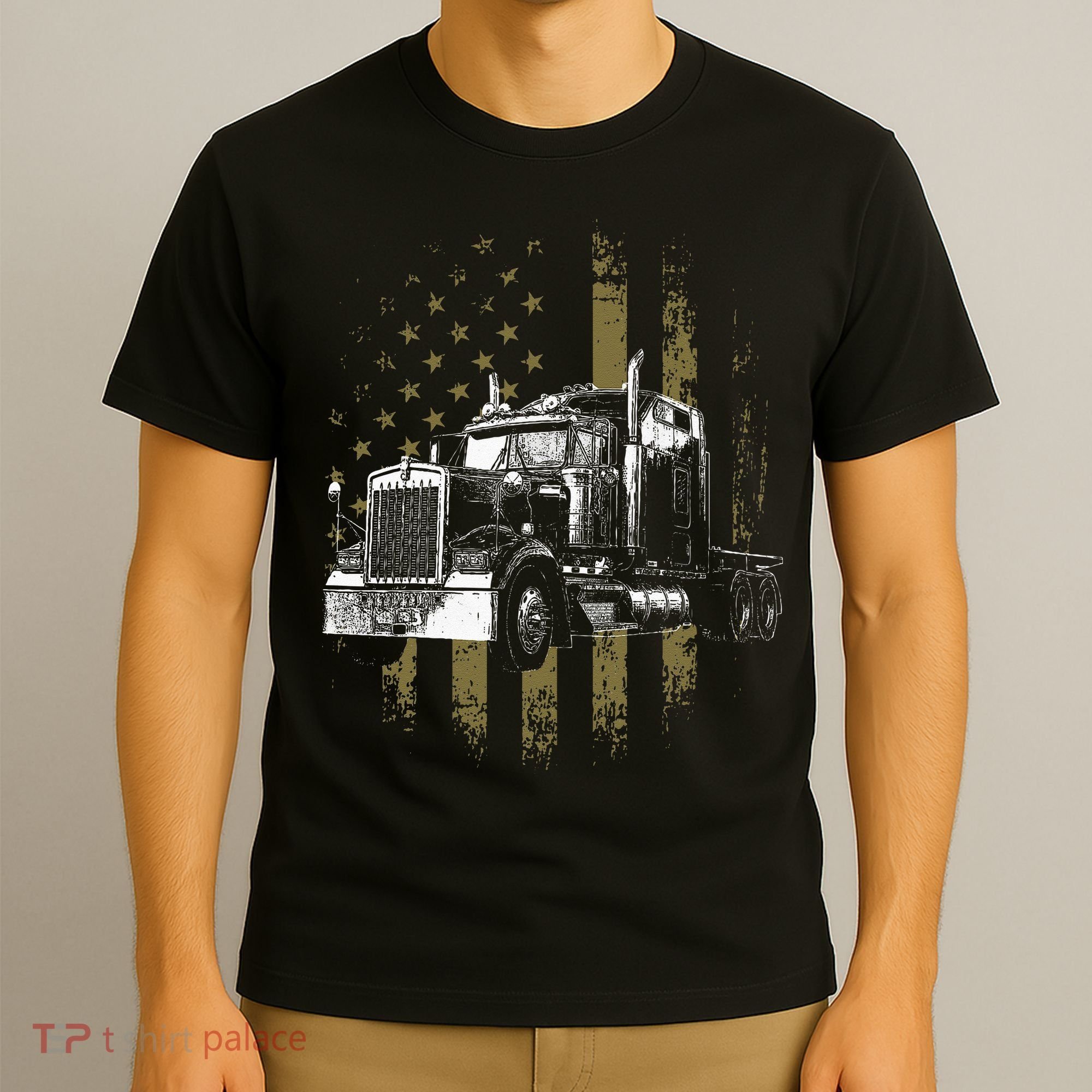 Trucker American Flag Big Rig Semi Trailer Truck Driver Gift T-Shirt
