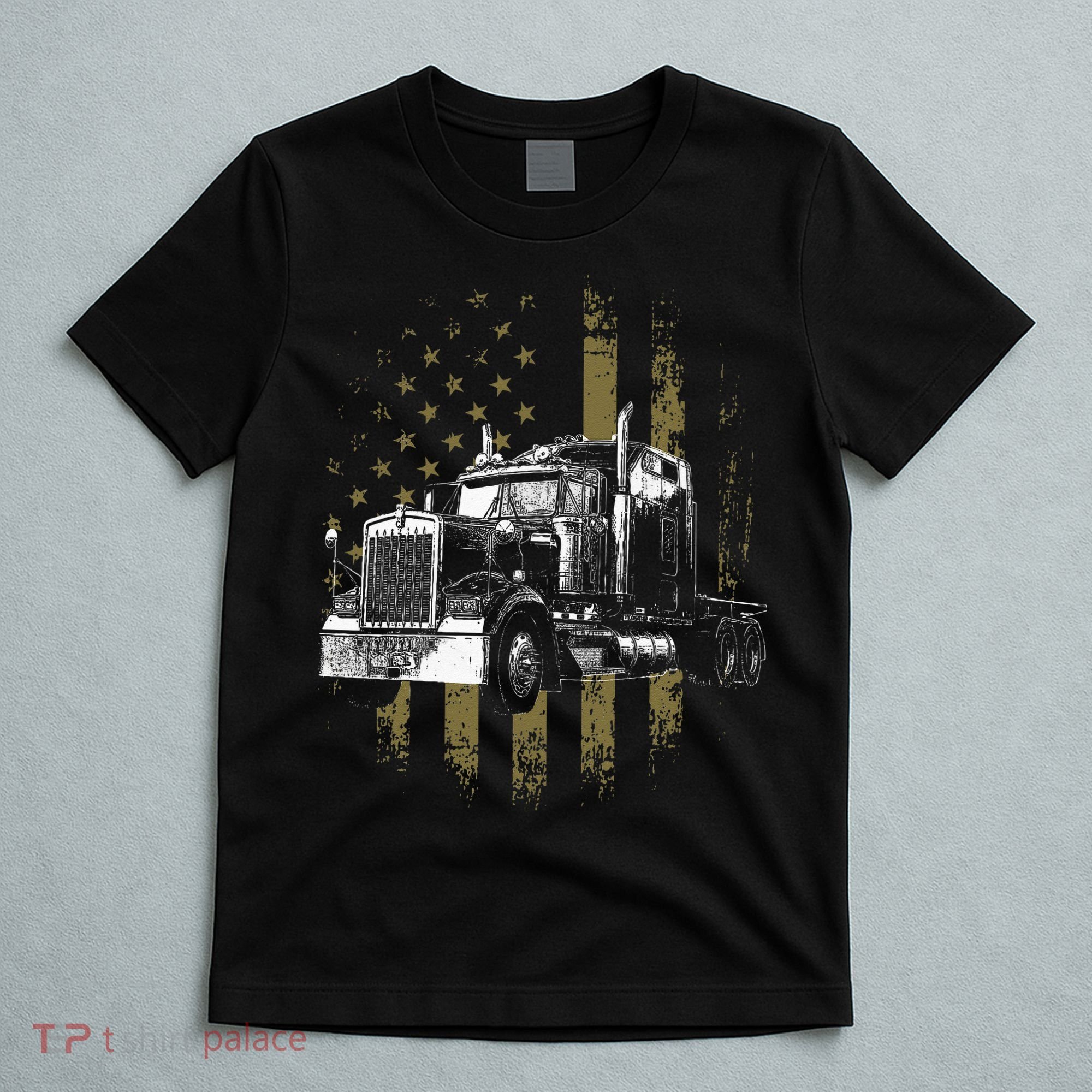 Trucker American Flag Big Rig Semi Trailer Truck Driver Gift T-Shirt