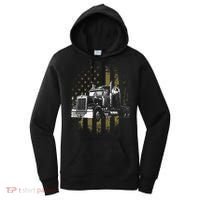 Trucker American Flag Big Rig Semi Trailer Truck Driver Gift Women's Hoodie thumb 0