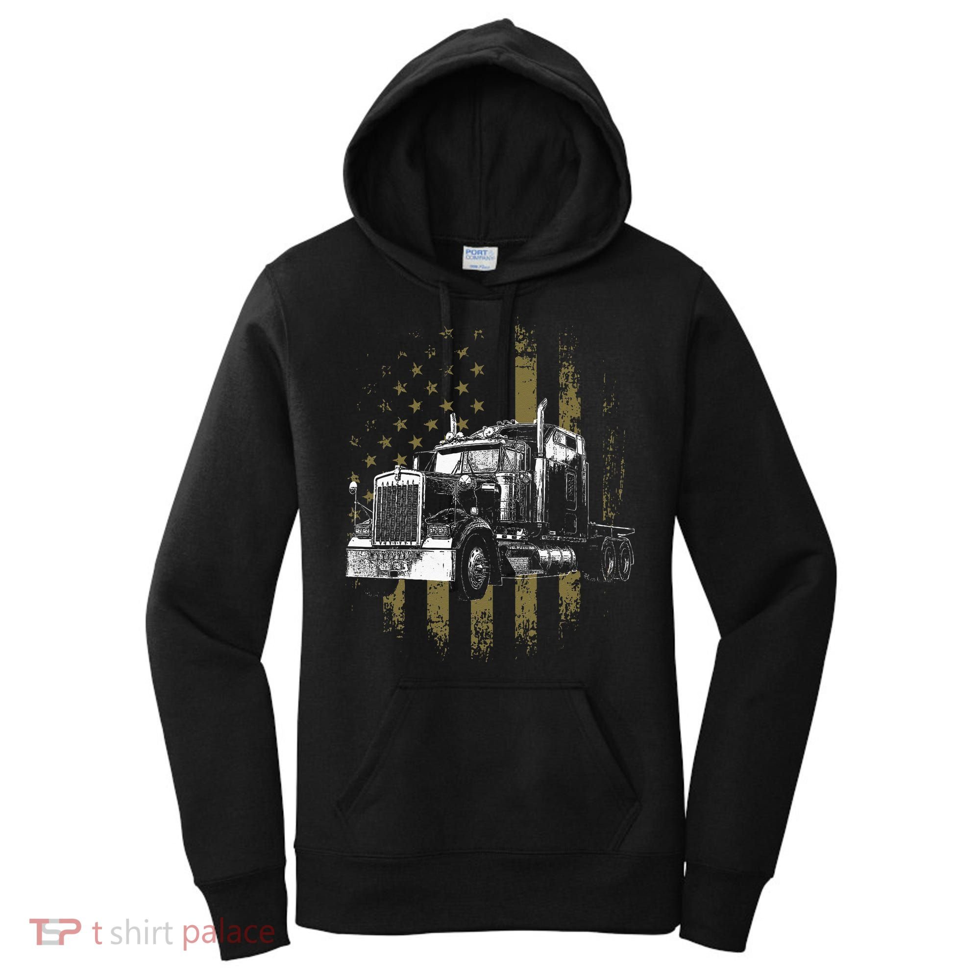 Trucker American Flag Big Rig Semi Trailer Truck Driver Gift Women's Hoodie