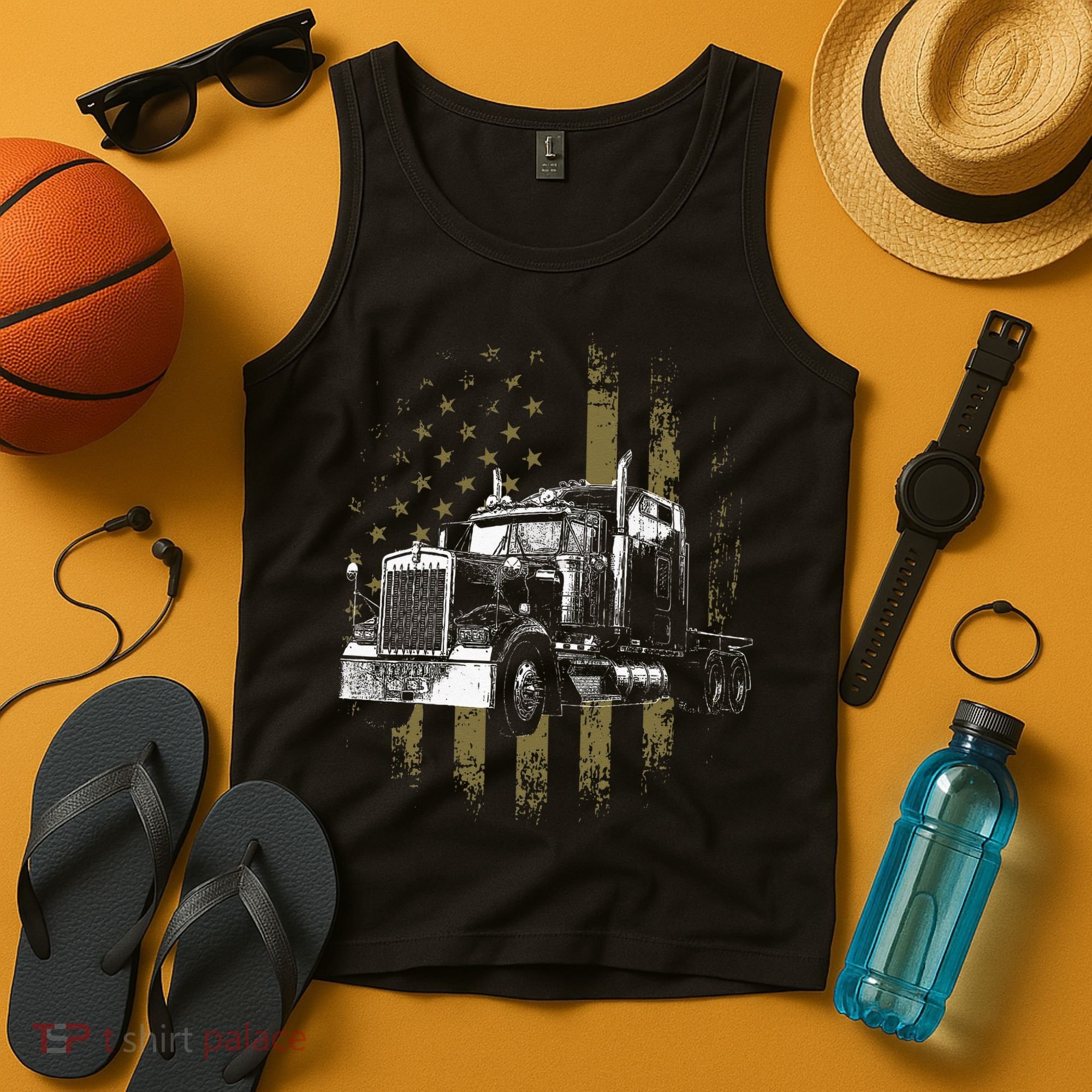 Trucker American Flag Big Rig Semi Trailer Truck Driver Gift Tank Top