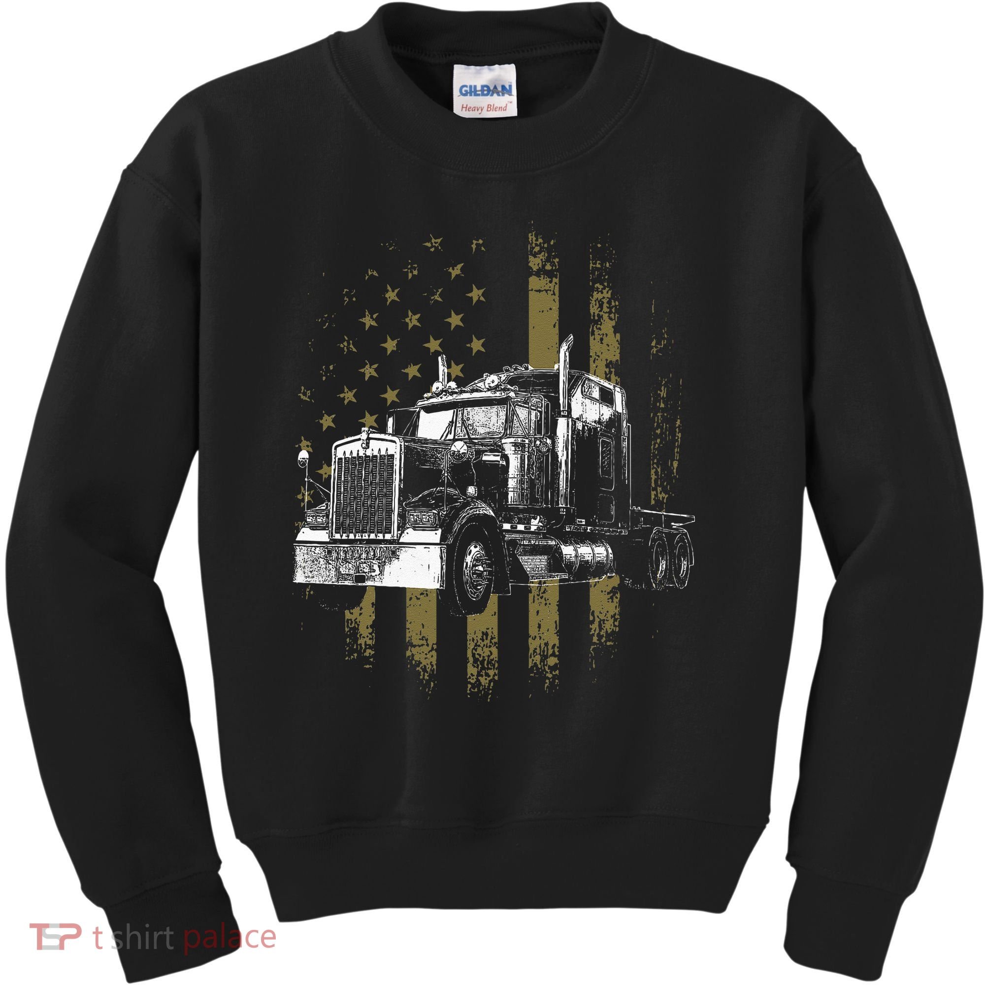 Trucker American Flag Big Rig Semi Trailer Truck Driver Gift Kids Sweatshirt