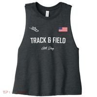 Track And Field Gifts Track Field All Day Usa Flag Women's Racerback Cropped Tank thumb 0