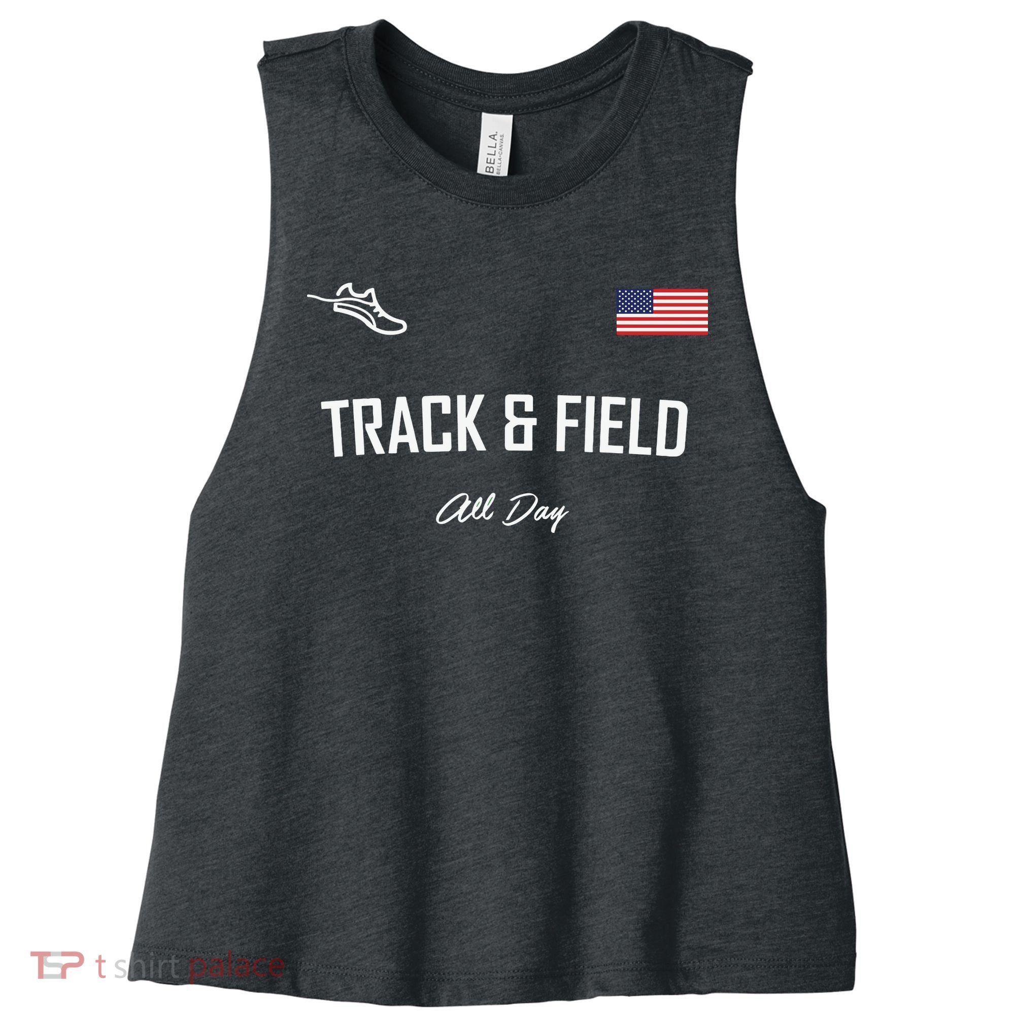 Track And Field Gifts Track Field All Day Usa Flag Women's Racerback Cropped Tank