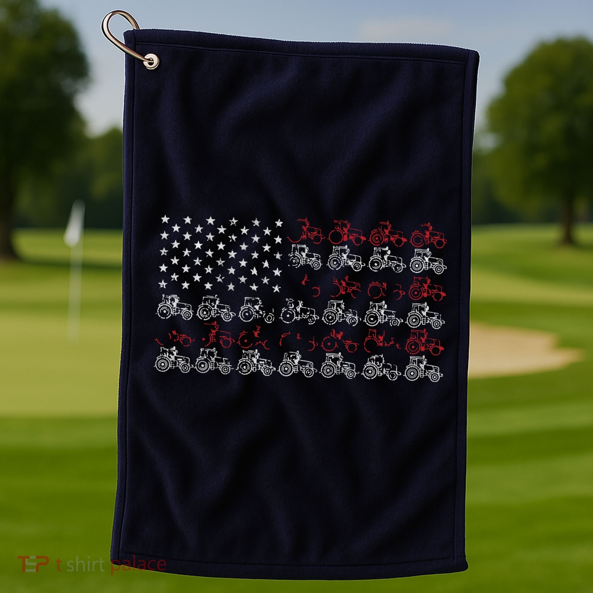 Tractor American Flag Farmer Golf Towel