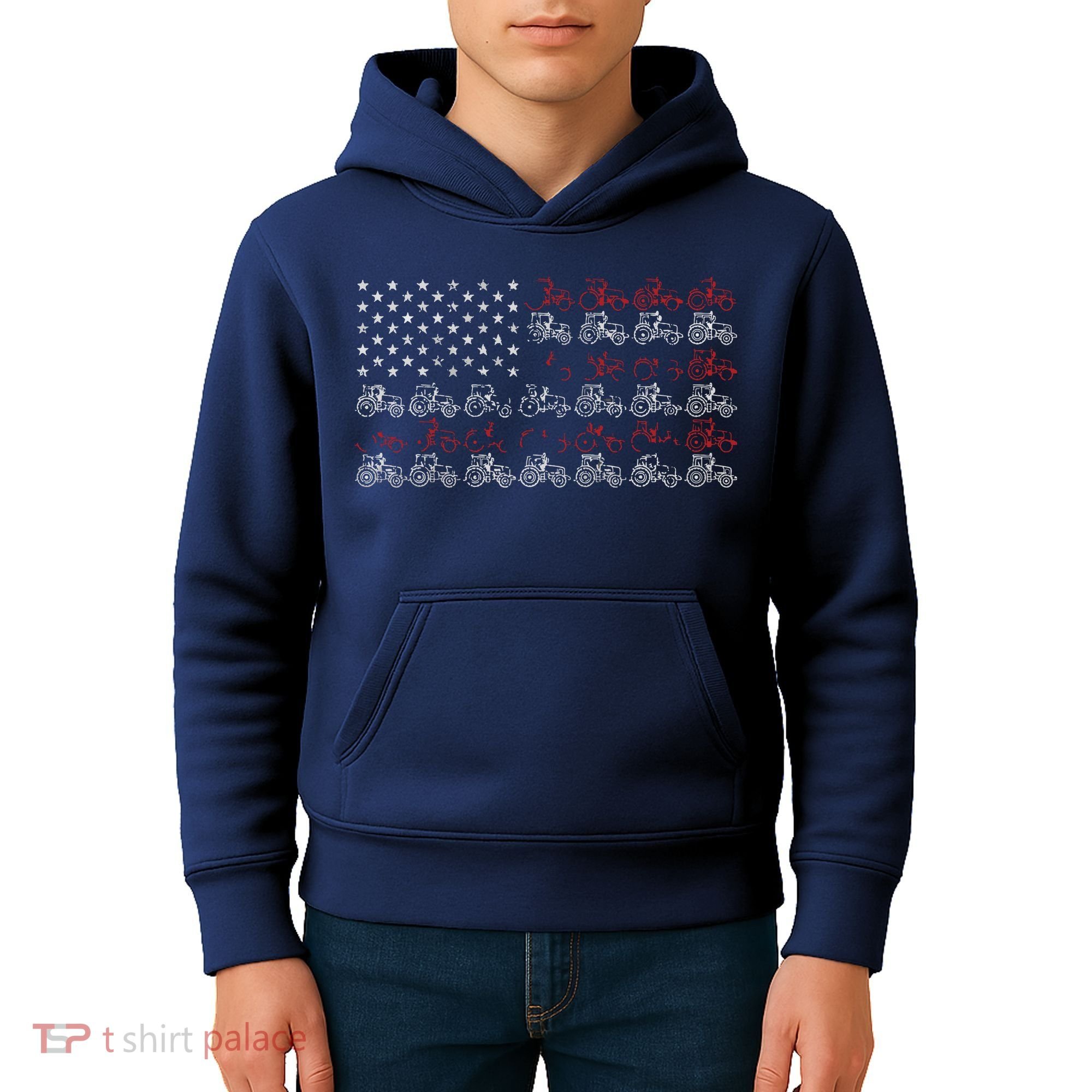 Tractor American Flag Farmer Kids Hoodie